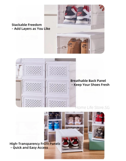 6-Tier Foldable Transparent Shoe Storage Box Organizer