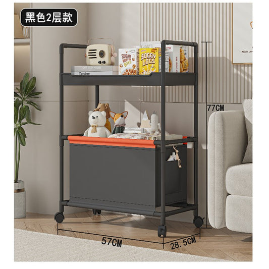 2 Layer (1 Layer Shelf + 1 Layer Basket) Big Dirty Clothes Hamper / Basket With Roller and Handle Black Tool Free Assembly