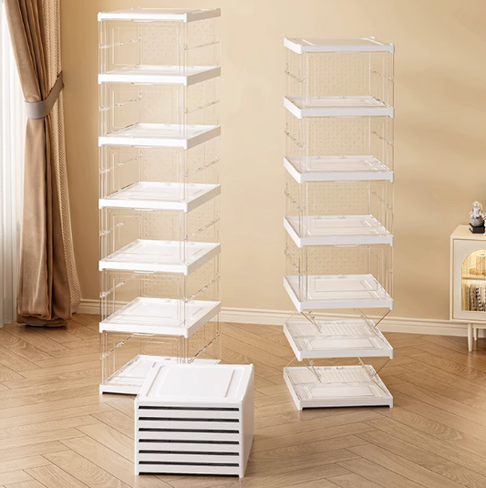 6-Tier Foldable Transparent Shoe Storage Box Organizer