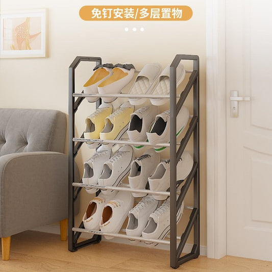 4 Layer Slanted Shoe Shelf Rack Black Tool Free Assembly