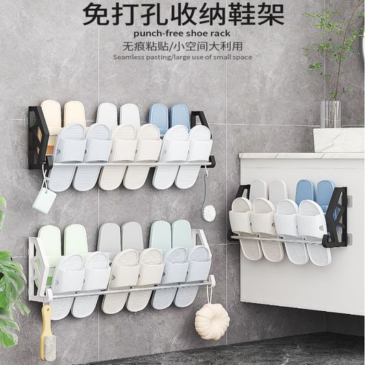 2 Layer Screwless Multi-function Behind Door /Toilet 42cm Shoe Shelf Rack With Hook Black