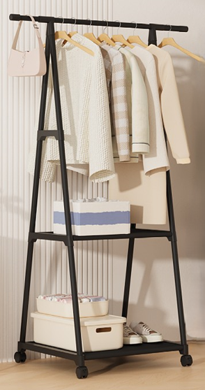 Triangle Multifunction Clothes /Coat Rack With 2-Layer Storage Shelves and 360 Roller Tool-free assembly