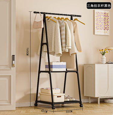 Triangle Multifunction Clothes /Coat Rack With 2-Layer Storage Shelves and 360 Roller Tool-free assembly