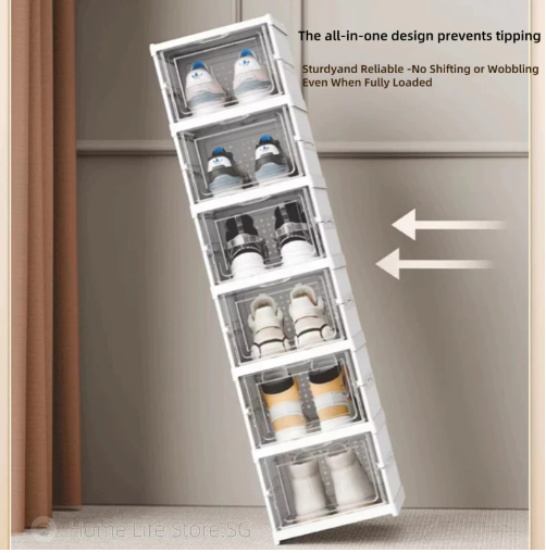 6-Tier Foldable Transparent Shoe Storage Box Organizer