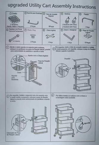 Heavy Duty 3 Tier Fully Carbon Steel Storage Basket Trolley With Smooth-Rolling Wheels, Lock And Handle