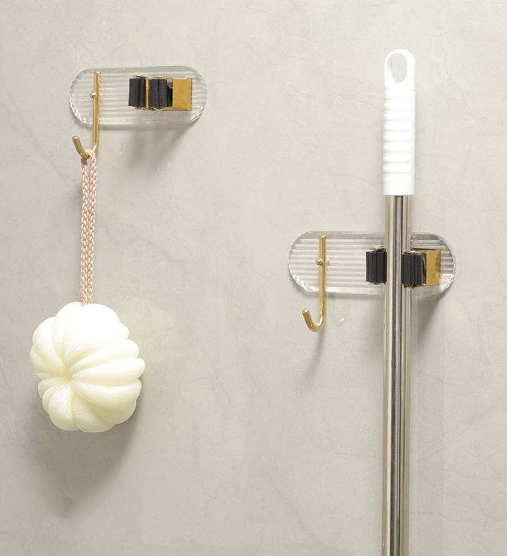Durable Screwless Wall-Mounted Acrylic Mop Clip Holder With Hook 5kg
