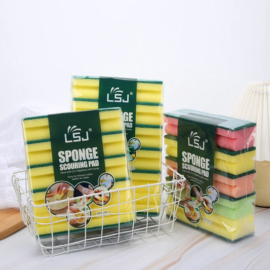 LSJ High-Density Dual-Sided Scouring Pads Durable Cleaning Sponges 10pcs Pack