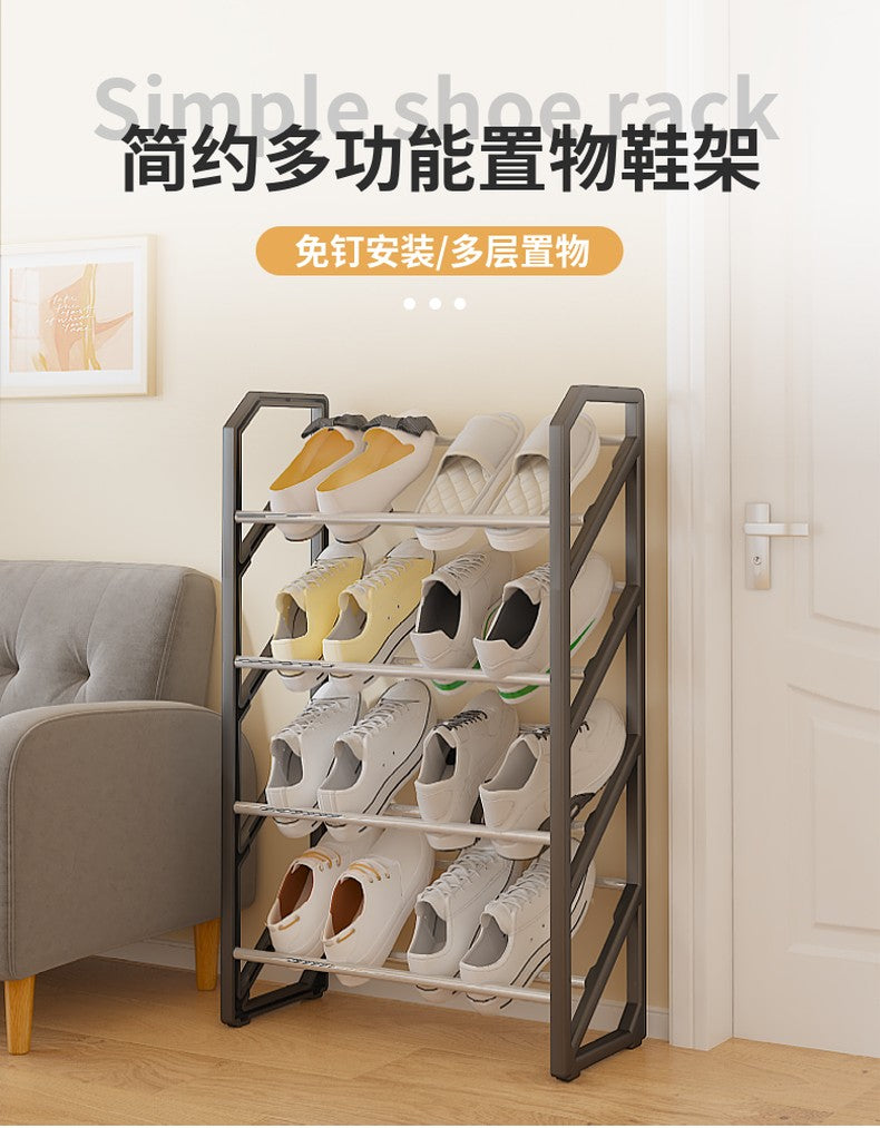 4 Layer Slanted Shoe Shelf Rack Black Tool Free Assembly