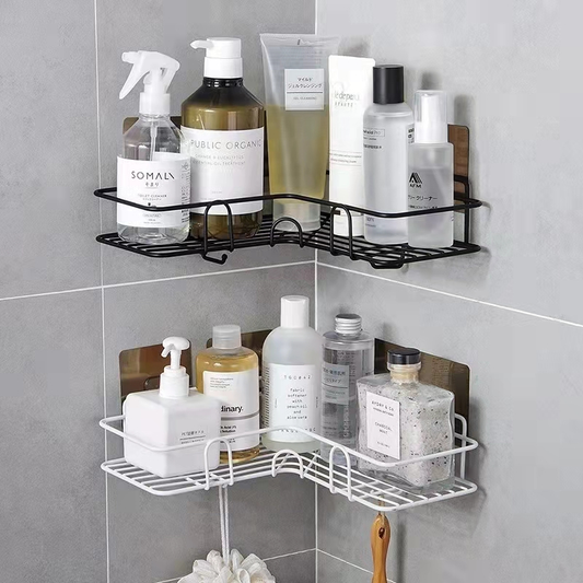 Bolded Triangular Corner Wall-Mounted Screwless Storage Basket With Hook 110