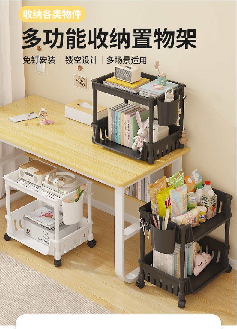 2 Layer Screwless Tool-Free Multifunction Table Shelves / Basket Without Roller Tool Free Assembly