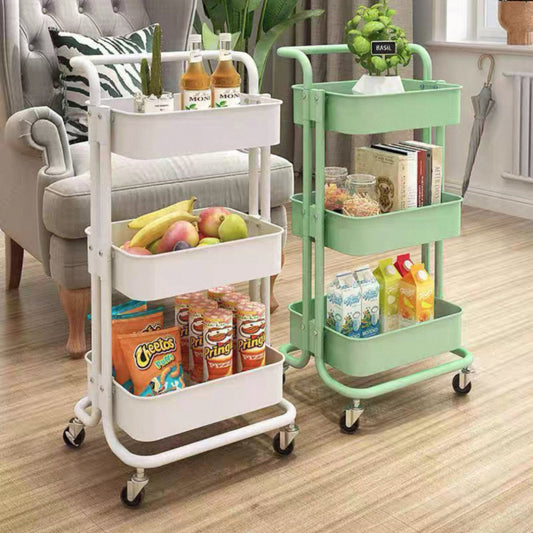 Heavy Duty 3 Tier Fully Carbon Steel Storage Basket Trolley With Smooth-Rolling Wheels, Lock And Handle