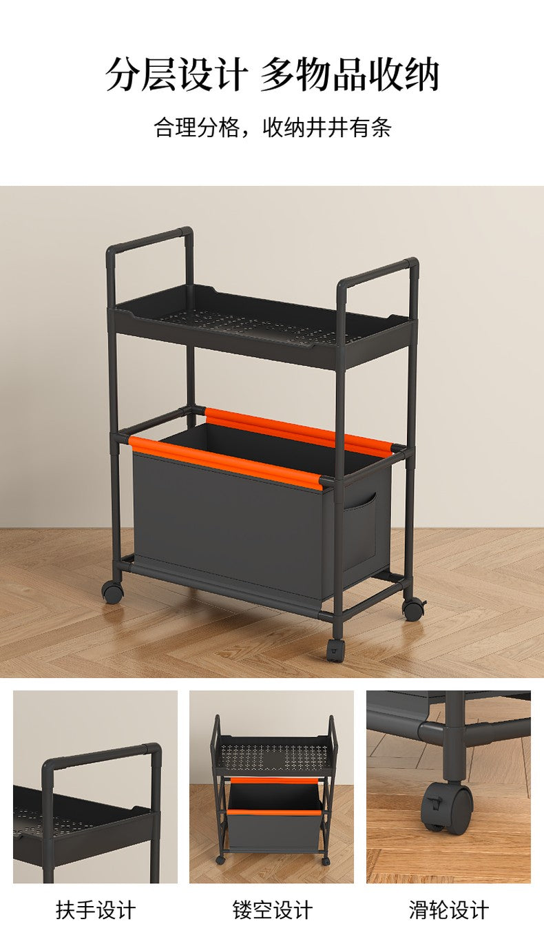 2 Layer (1 Layer Shelf + 1 Layer Basket) Dirty Clothes Hamper / Basket With Roller and Handle Tool Free Assembly