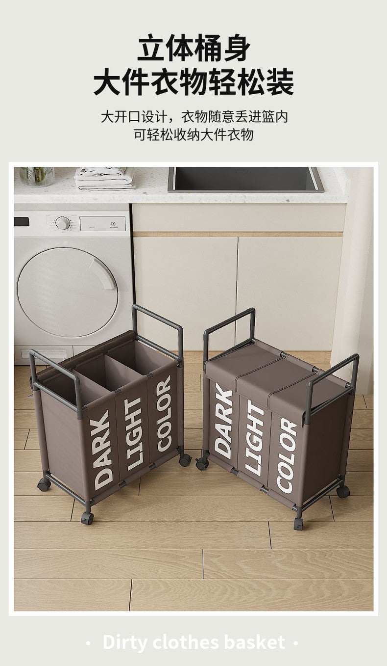 3 Compartment Dirty Clothes Hamper / Basket With Roller No Handle Tool Free Assembly
