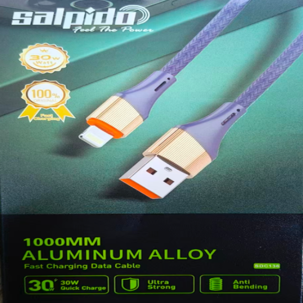 Salpido USB Lightning 30W Aluminum Alloy 1M Fast Charging Sync Cable 1 Year Warranty