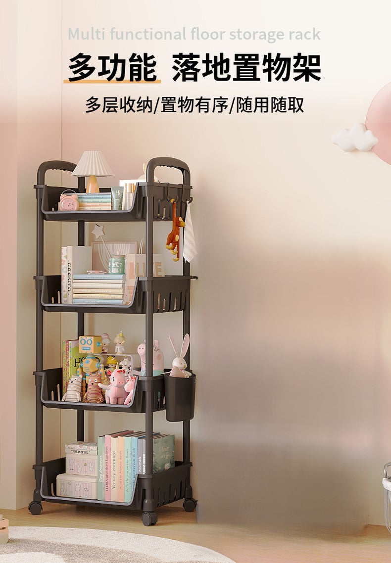 4 Layer Tool Free Assembly Multifunction One Side Open Shelves / Basket With Roller And Handle