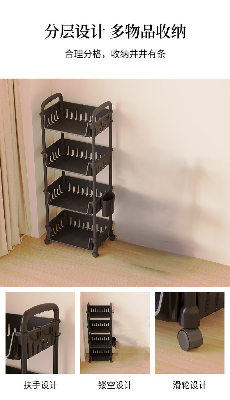 4 Layer Tool Free Assembly Multifunction One Side Open Shelves / Basket With Roller And Handle