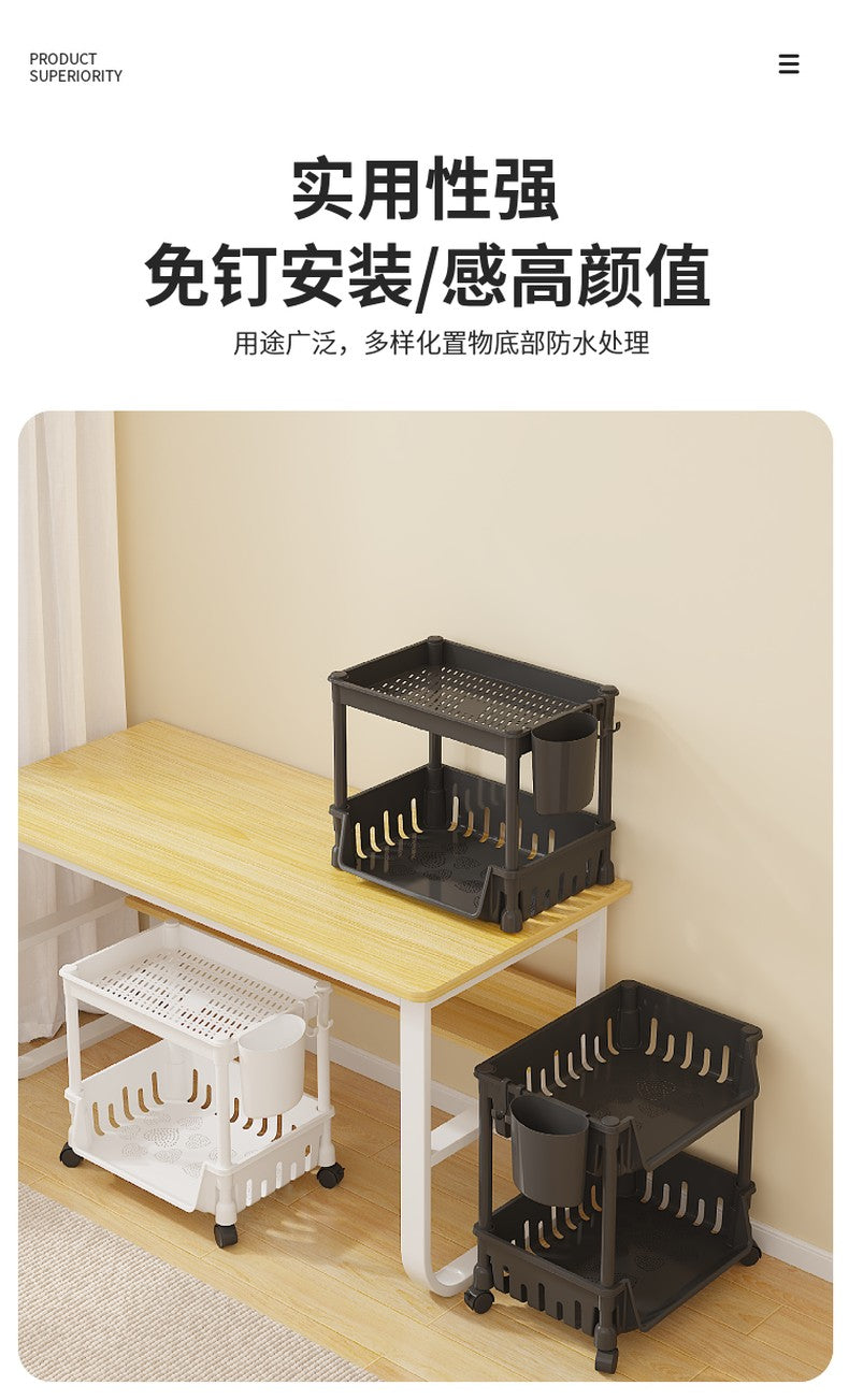 2 Layer Screwless Tool-Free Multifunction Table Shelves / Basket Without Roller Tool Free Assembly