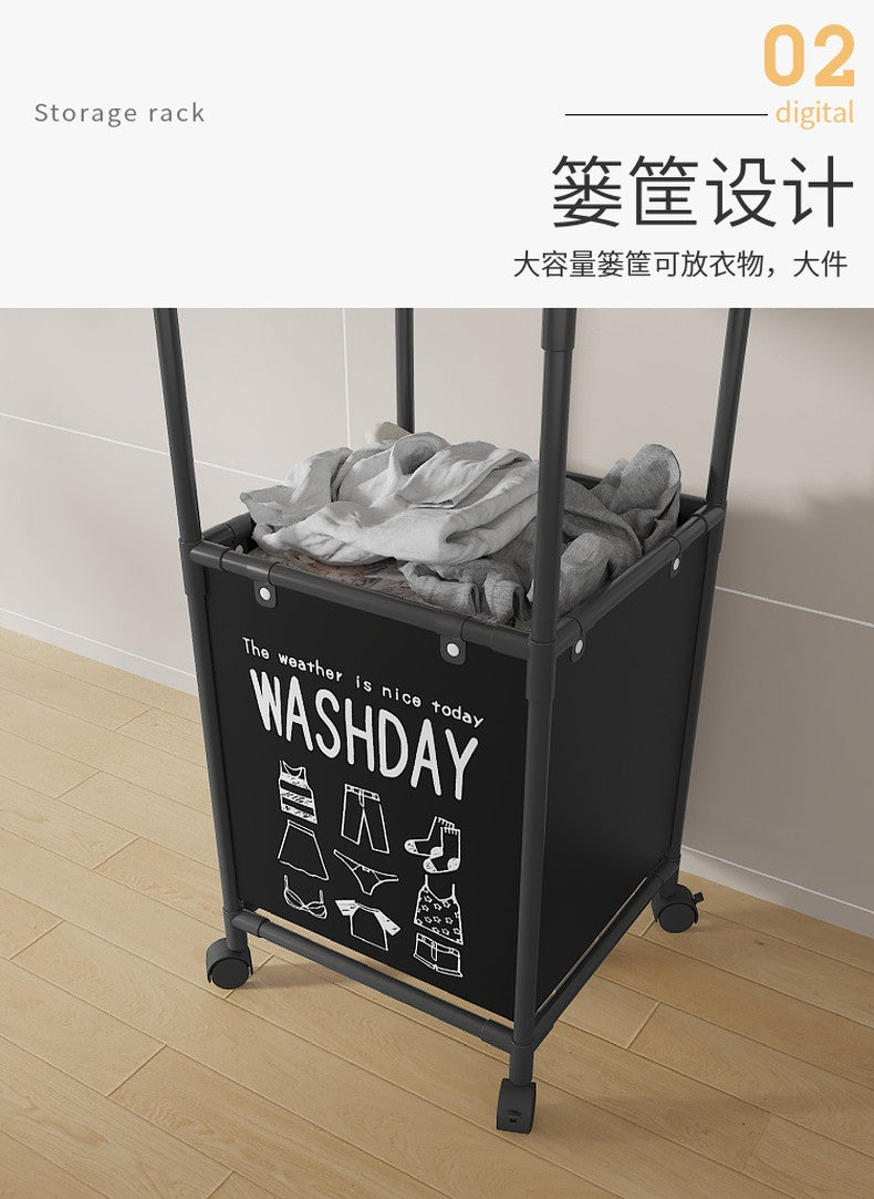 3 Layer (2 Layer Shelf + 1 Layer Basket) Dirty Clothes Hamper / Basket -With Roller and Handle Tool Free Assembly