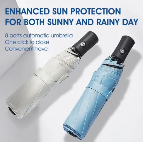 8 Thick Bone High Quality Anti-UV Portable Foldable Automatic Rainy Or Sunny Umbrella With Cover