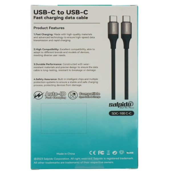 Salpido USB C To USB C 100W 1.2M Ultra Charge & Sync Cable 1 Year Warranty