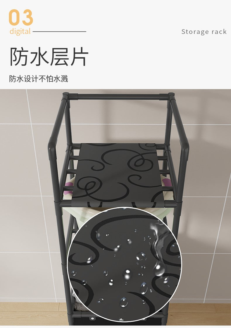 3 Layer (2 Layer Shelf + 1 Layer Basket) Dirty Clothes Hamper / Basket -With Roller and Handle Tool Free Assembly