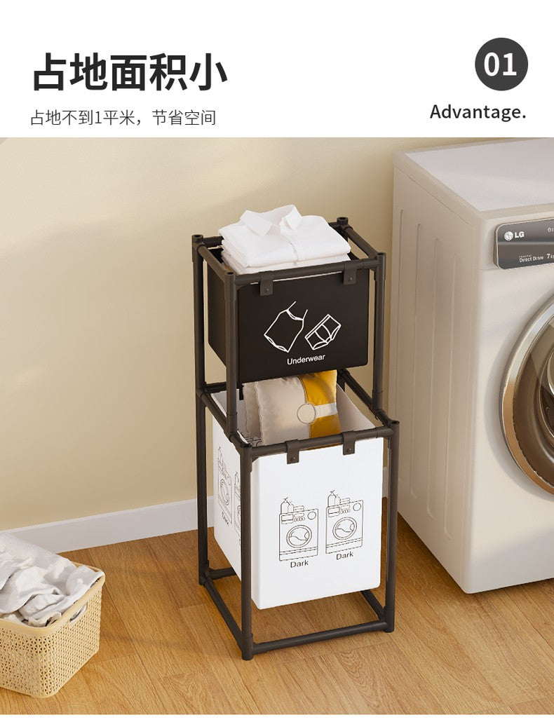 2 Layer Small Dirty Clothes Hamper / Basket With Roller Tool Free Assembly