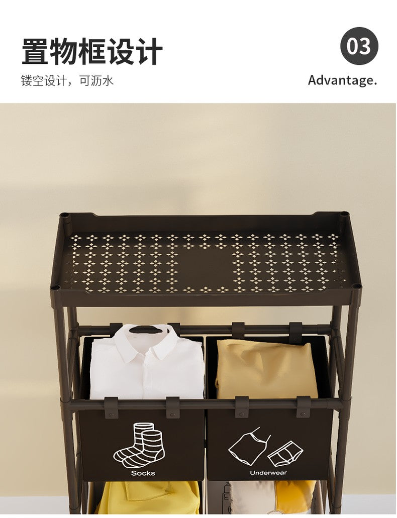 3 Layer (1 Layer Shelf +1 Layer 2 Small Basket +1 Layer Big Basket) Dirty Clothes Hamper / Basket With Roller Tool Free Assembly
