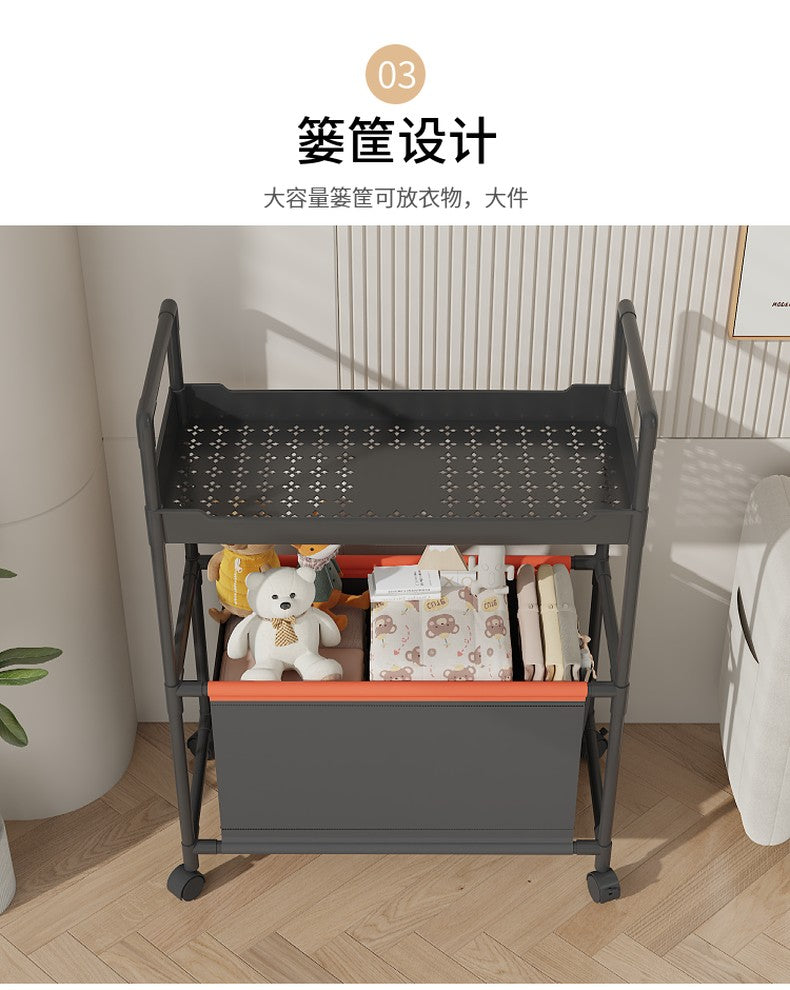 2 Layer (1 Layer Shelf + 1 Layer Basket) Dirty Clothes Hamper / Basket With Roller and Handle Tool Free Assembly