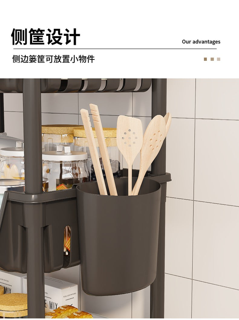 4 Layer Tool Free Assembly Multifunction One Side Open Shelves / Basket With Roller And Handle