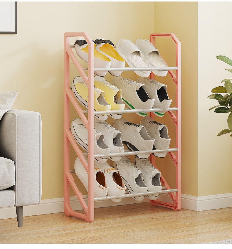4 Layer Slanted Shoe Shelf Rack Black Tool Free Assembly