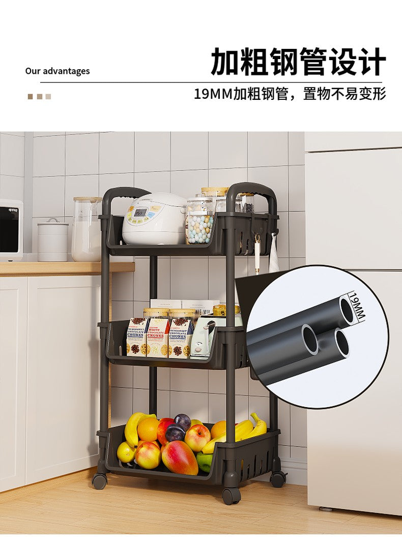 4 Layer Tool Free Assembly Multifunction One Side Open Shelves / Basket With Roller And Handle