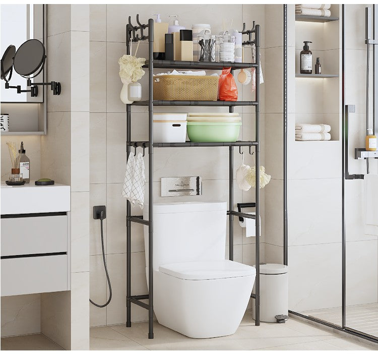 Tool Free Assembly 2 Layer Big Over Washer /Over Toilet /Bathroom /Backyard Shelves and Organizer With Hook