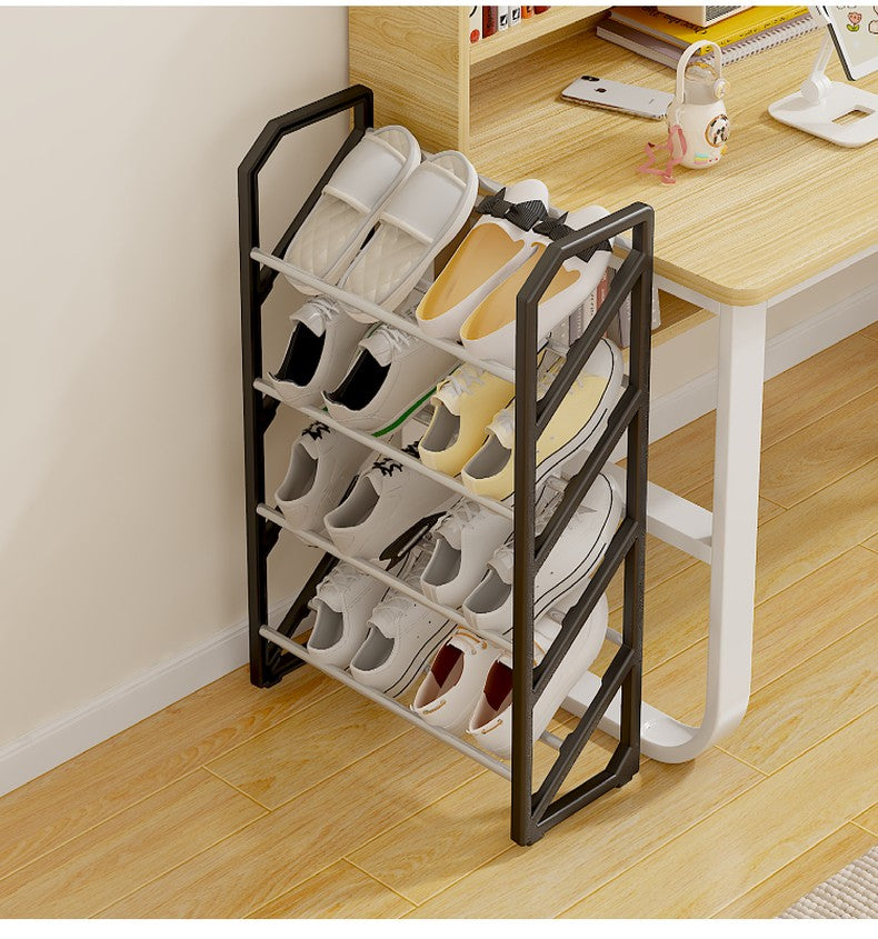 4 Layer Slanted Shoe Shelf Rack Black Tool Free Assembly