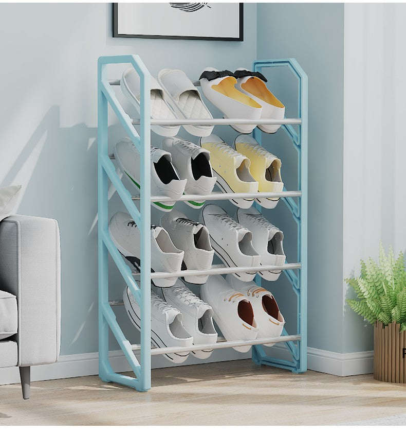 4 Layer Slanted Shoe Shelf Rack Black Tool Free Assembly