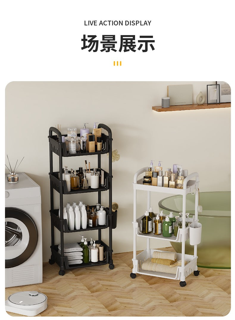 4 Layer Tool Free Assembly Multifunction One Side Open Shelves / Basket With Roller And Handle