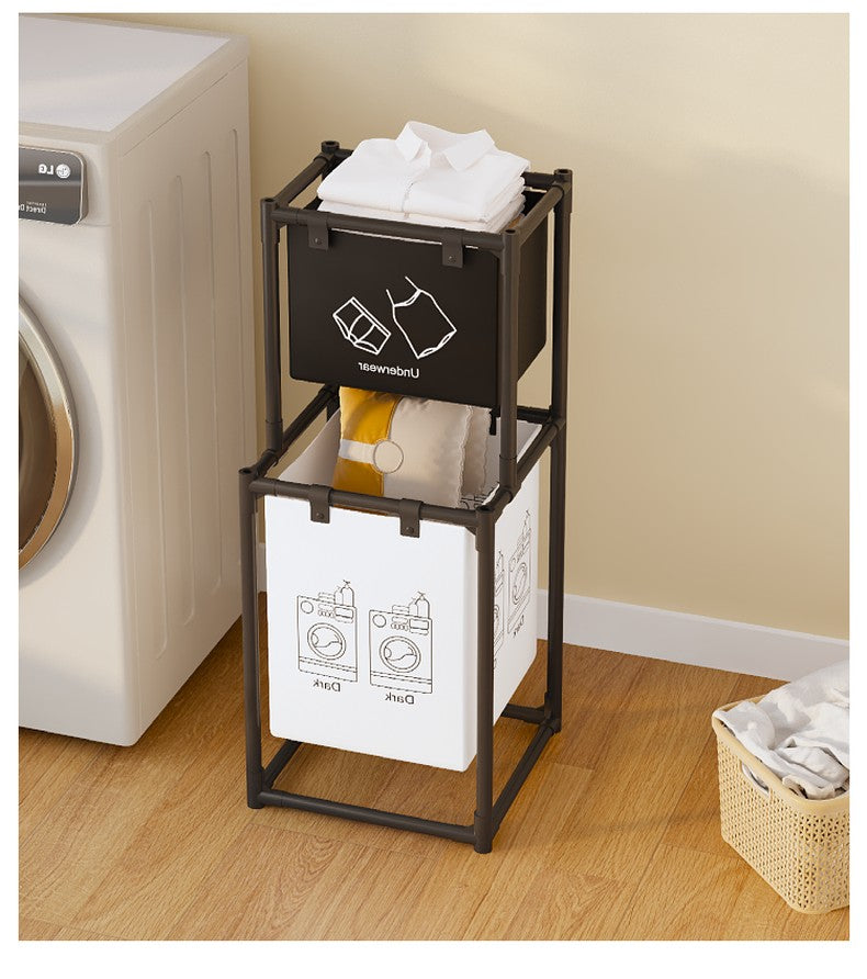 2 Layer Small Dirty Clothes Hamper / Basket With Roller Tool Free Assembly