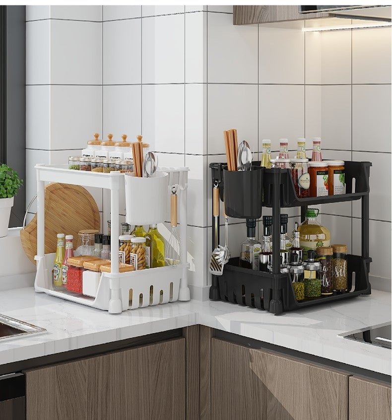 2 Layer Screwless Tool-Free Multifunction Table Shelves / Basket Without Roller Tool Free Assembly