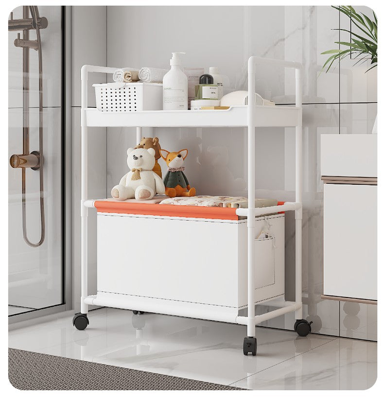2 Layer (1 Layer Shelf + 1 Layer Basket) Dirty Clothes Hamper / Basket With Roller and Handle Tool Free Assembly