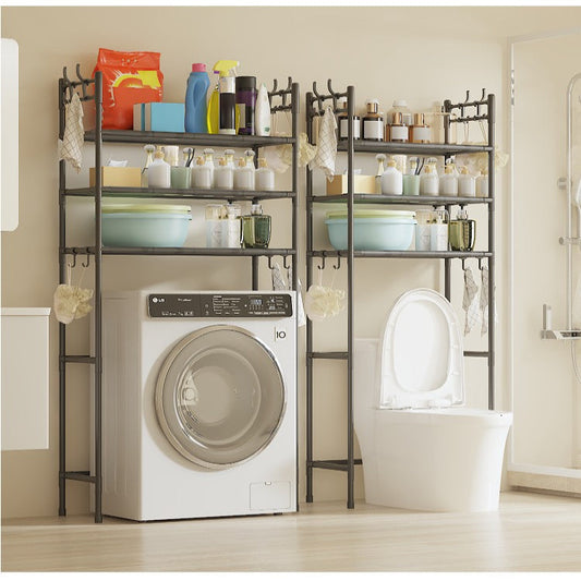 Tool Free Assembly 2 Layer Big Over Washer /Over Toilet /Bathroom /Backyard Shelves and Organizer With Hook