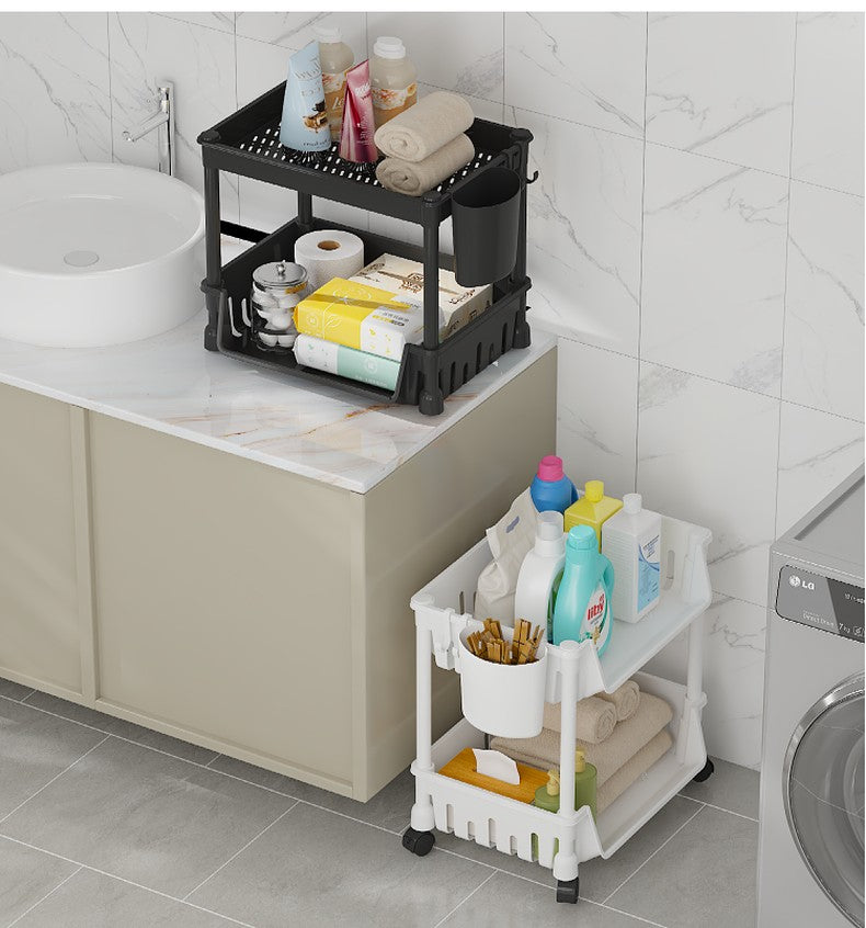 2 Layer Screwless Tool-Free Multifunction Table Shelves / Basket Without Roller Tool Free Assembly