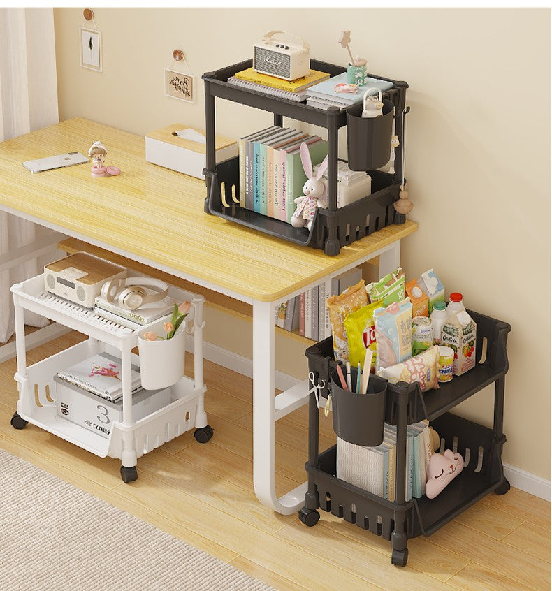 2 Layer Screwless Tool-Free Multifunction Table Shelves / Basket Without Roller Tool Free Assembly