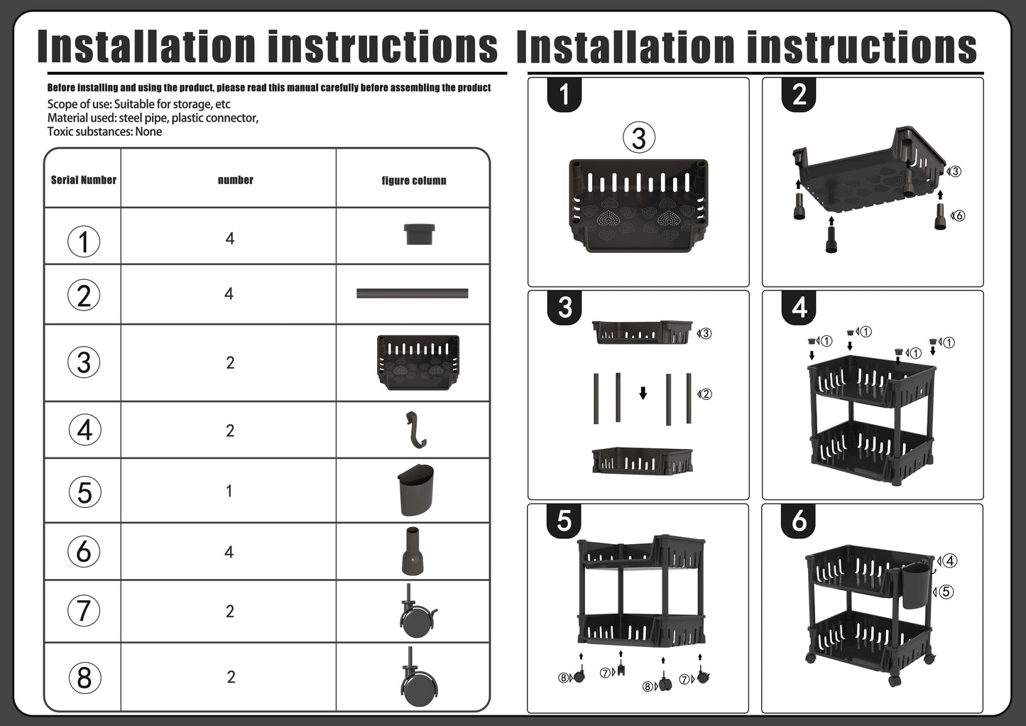 2 Layer Screwless Tool-Free Multifunction Table Shelves / Basket Without Roller Tool Free Assembly