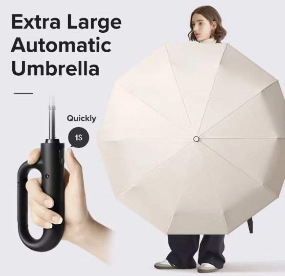 10 Double Bone High Quality Anti-UV Foldable Automatic Rainy Or Sunny Umbrella Buckle Handle With Cover