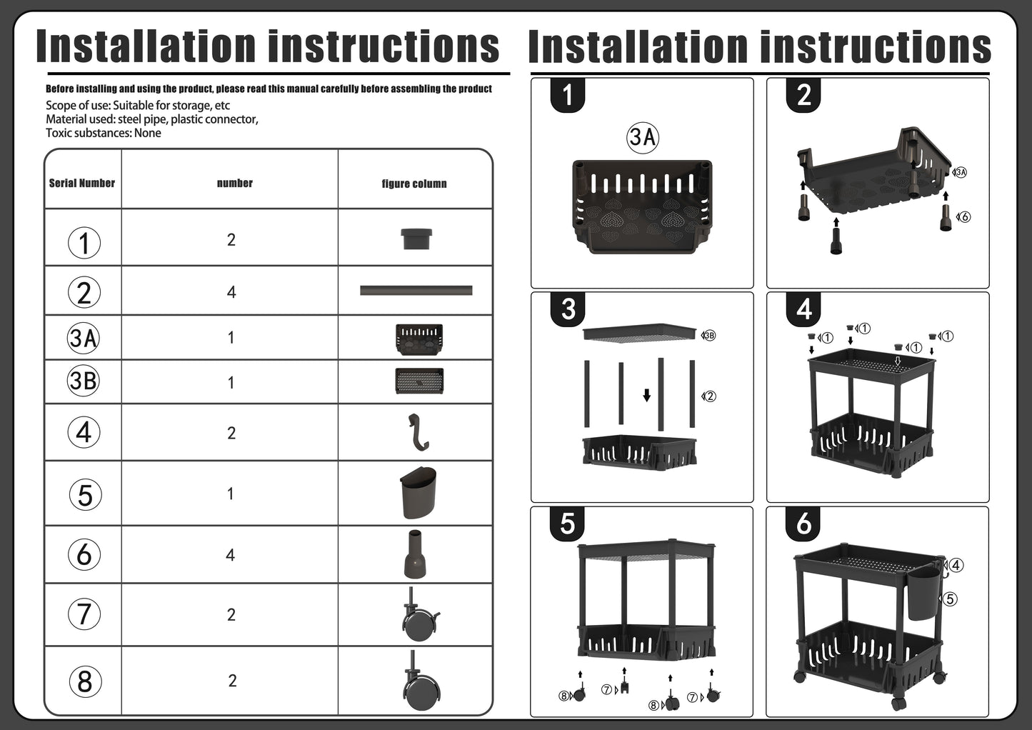 2 Layer Screwless Tool-Free Multifunction Table Shelves / Basket Without Roller Tool Free Assembly