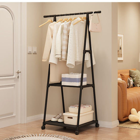 Triangle Multifunction Clothes /Coat Rack With 2-Layer Storage Shelves and 360 Roller Tool-free assembly