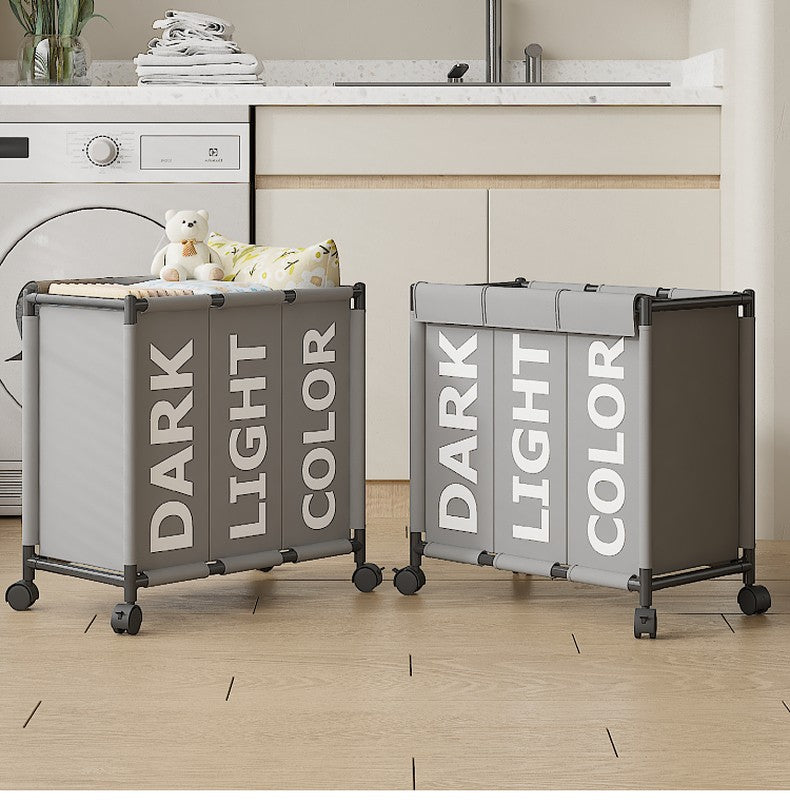 3 Compartment Dirty Clothes Hamper / Basket With Roller No Handle Tool Free Assembly