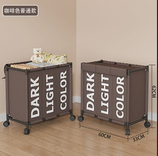 3 Compartment Dirty Clothes Hamper / Basket With Roller No Handle Tool Free Assembly