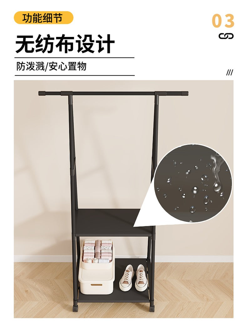 Triangle Multifunction Clothes /Coat Rack With 2-Layer Storage Shelves and 360 Roller Tool-free assembly