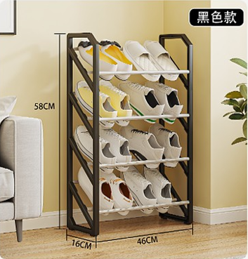 4 Layer Slanted Shoe Shelf Rack Black Tool Free Assembly