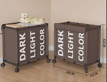 3 Compartment Dirty Clothes Hamper / Basket With Roller No Handle Tool Free Assembly